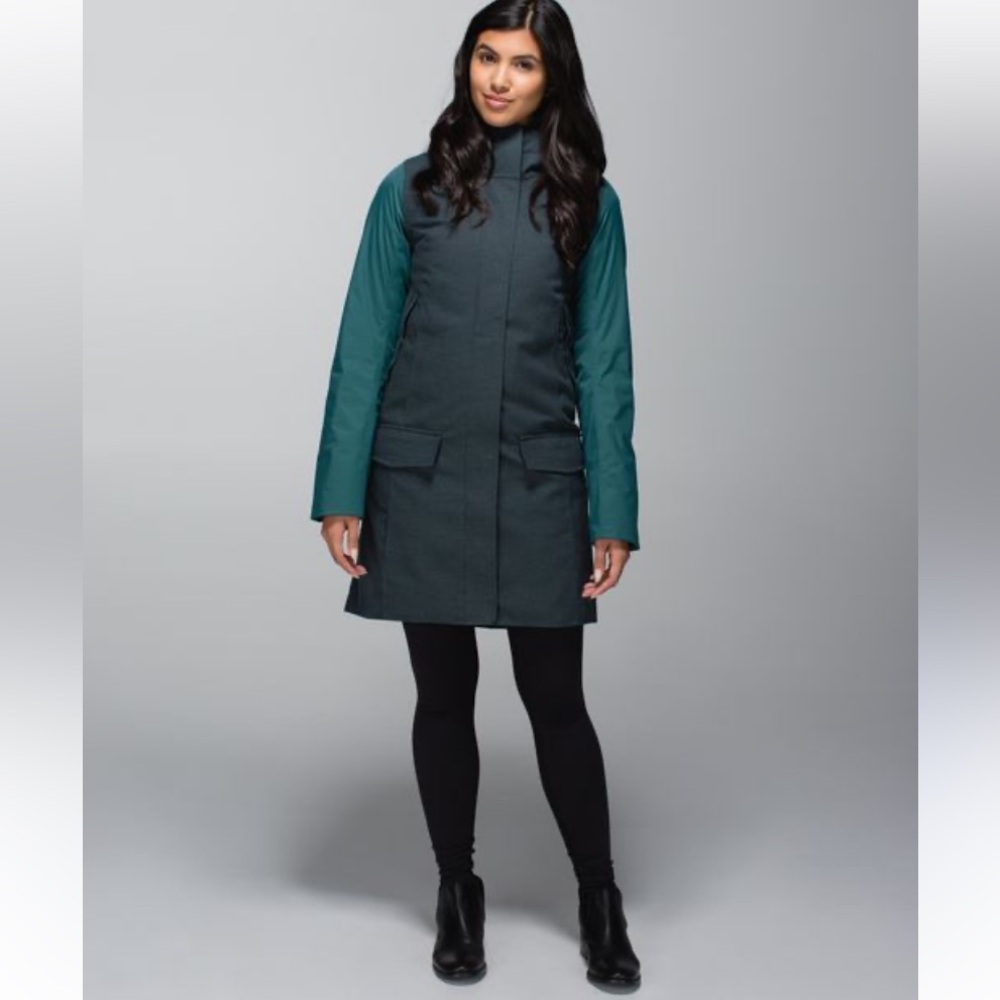 LULULEMON Blizzard Parka Fuel Green Heathered Black Canvas Lines size 6